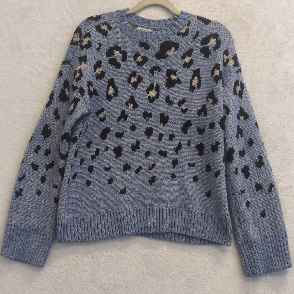 Nine West Women's Blue & Black Leopard Print Crewneck Sweater Size XS‎
